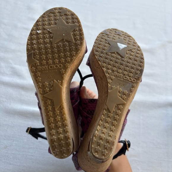 Jimmy Choo Nelson 100 Madeline Elaphe Cork Platform Wedge Sandals 6.5